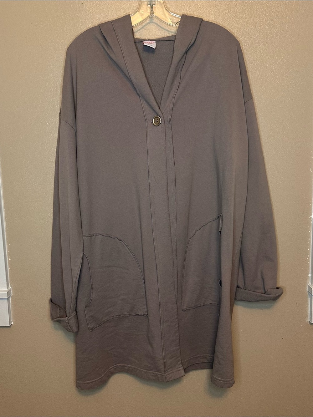 Women's Hooded Button-Front Sweatshirt Jacket - Taupe